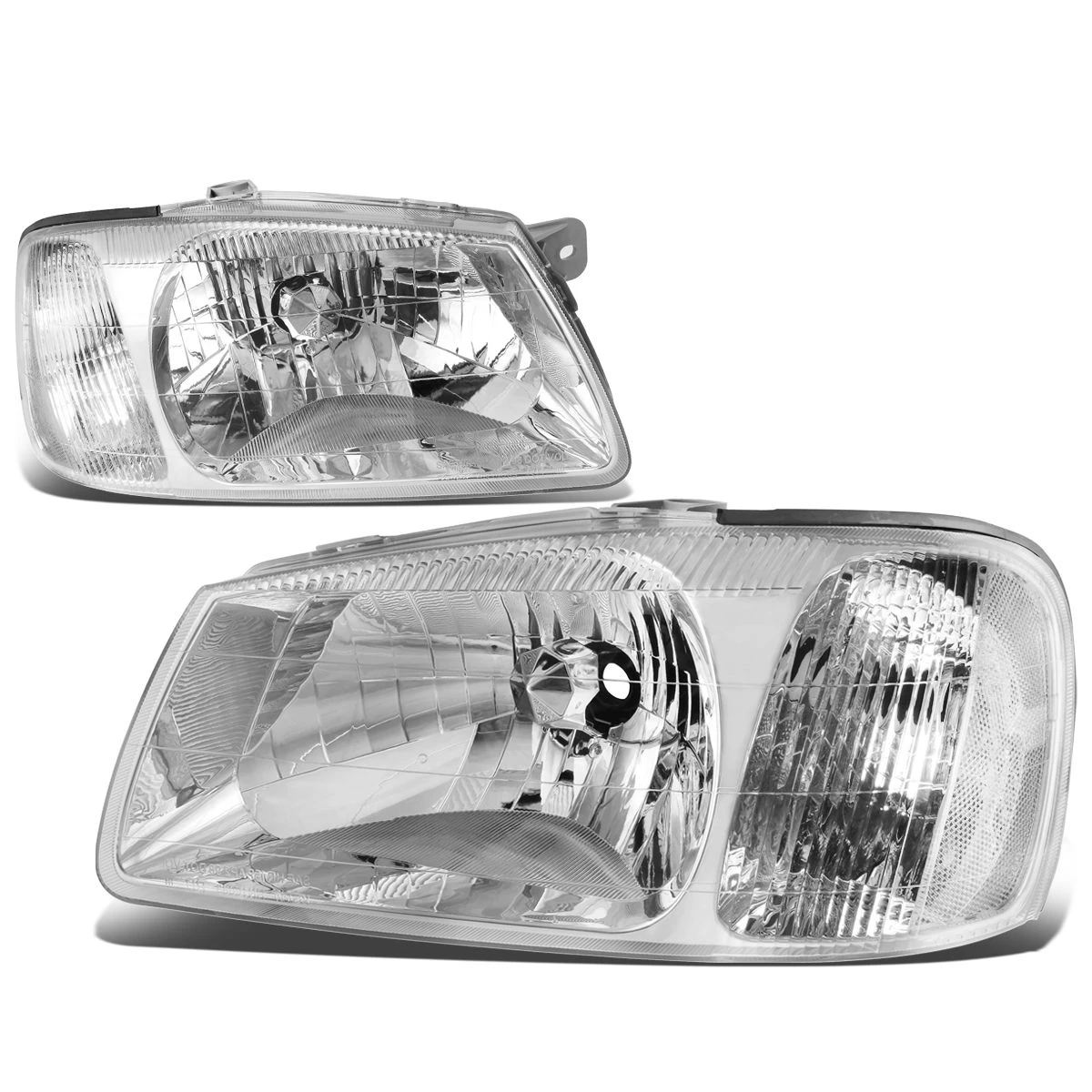 00-02 Hyundai Accent Headlight Assembly (Driver & Passenger Side) - Chrome Clear 1 00-02 Hyundai Accent Headlight Assembly (Driver & Passenger Side) - Chrome Clear