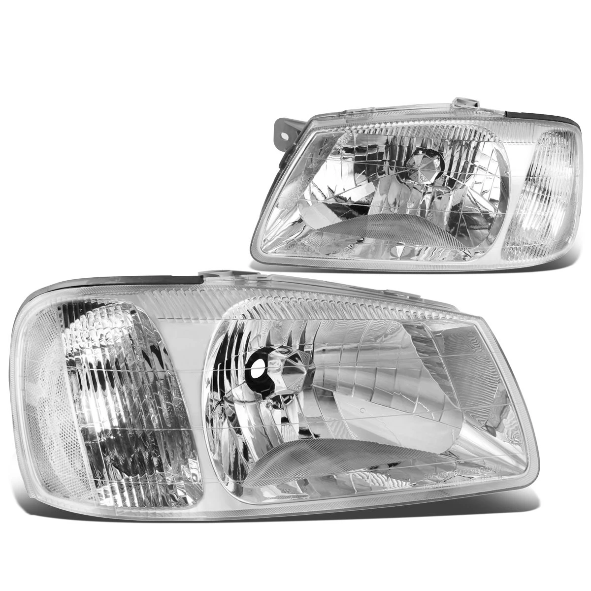00-02 Hyundai Accent Headlight Assembly (Driver & Passenger Side) - Chrome Clear 2 00-02 Hyundai Accent Headlight Assembly (Driver & Passenger Side) - Chrome Clear - Image 2