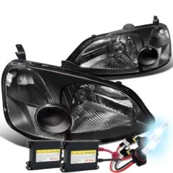 HID Combo 01-03 Honda Civic DX LX EX Replace Headlights - Black