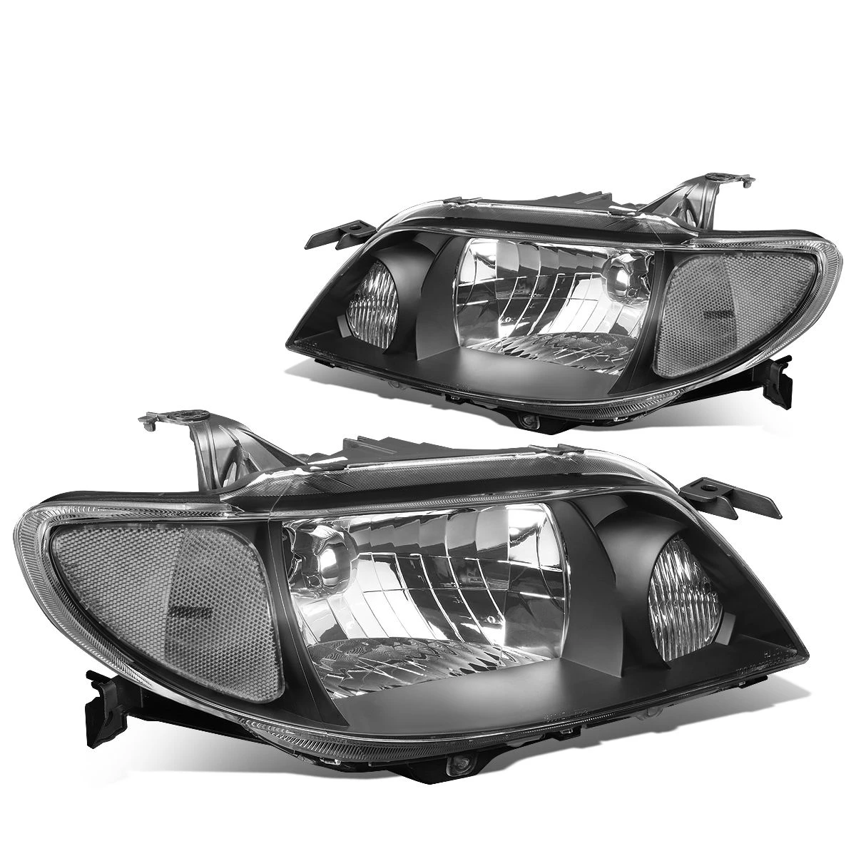 01-03 Mazda Protege Factory Style Replacement Headlights - Black / Clear 2 01-03 Mazda Protege Factory Style Replacement Headlights - Black / Clear - Image 2
