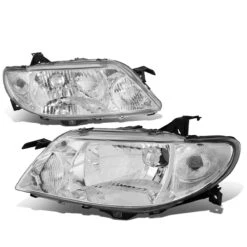 01-03 Mazda Protege Factory Style Replacement Headlights - Chrome / Clear