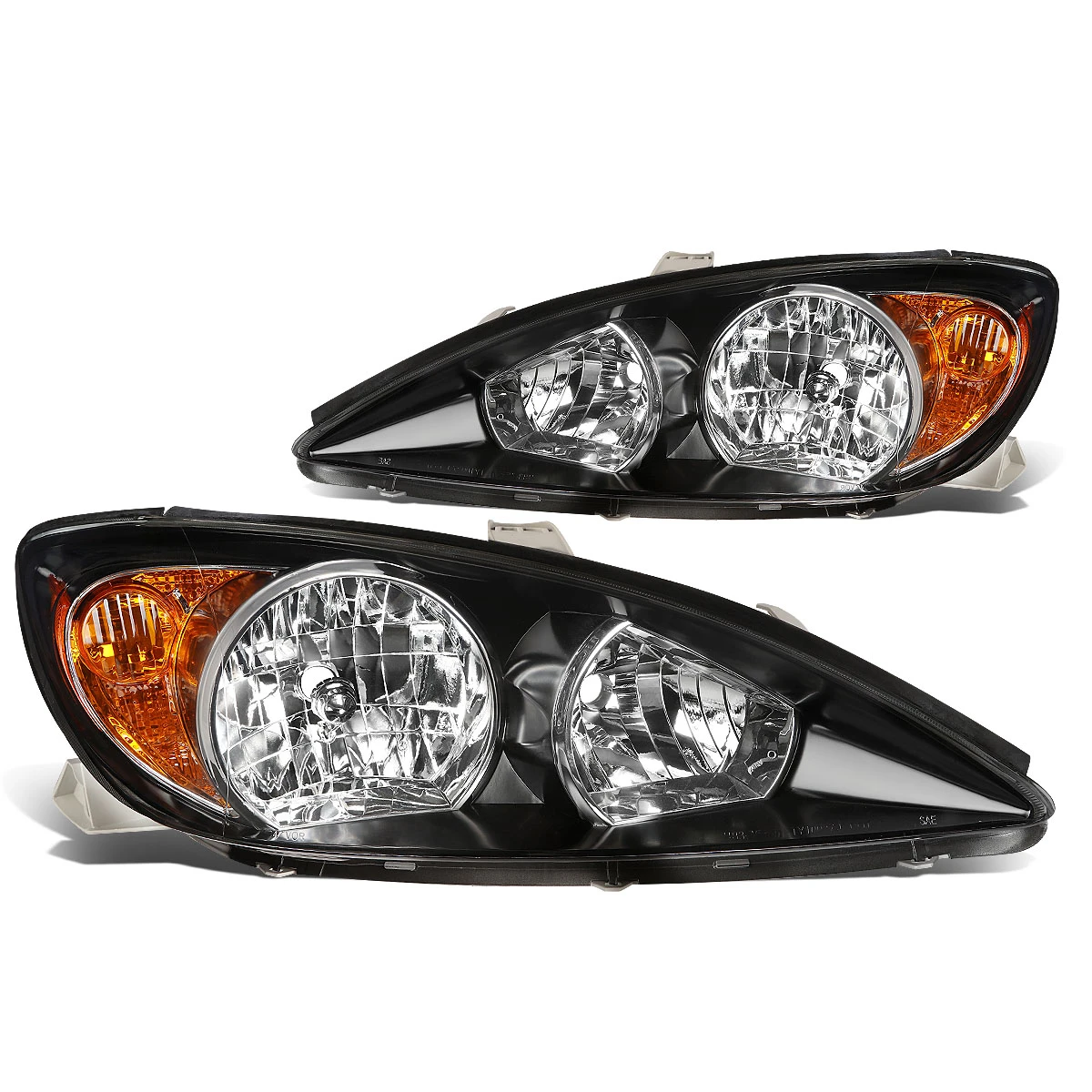 02-04 Toyota Camry OE-Style Replacement Headlights - Black / Amber 2 02-04 Toyota Camry OE-Style Replacement Headlights - Black / Amber - Image 2