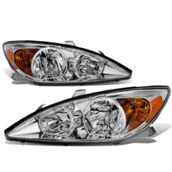02-04 Toyota Camry OE-Style Replacement Headlights - Chrome / Amber