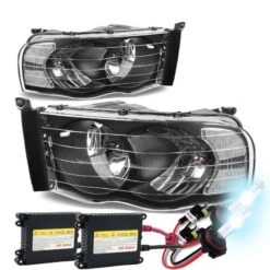 02-05 Dodge Ram Pickup Euro Style Crystal Headlights - Black
