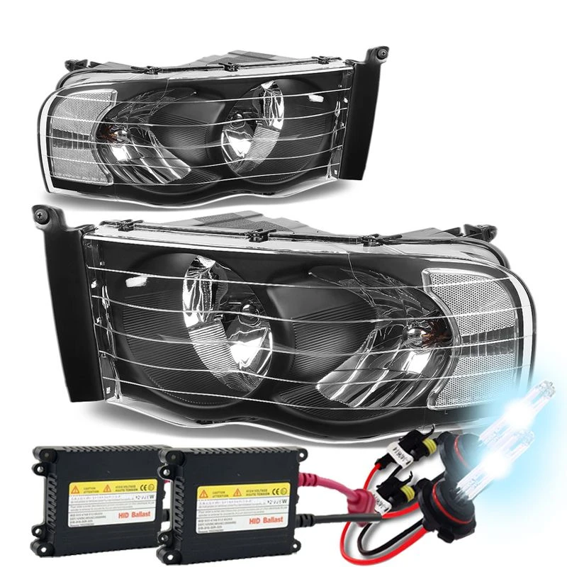 02-05 Dodge Ram Pickup Euro Style Crystal Headlights - Black 1 02-05 Dodge Ram Pickup Euro Style Crystal Headlights - Black