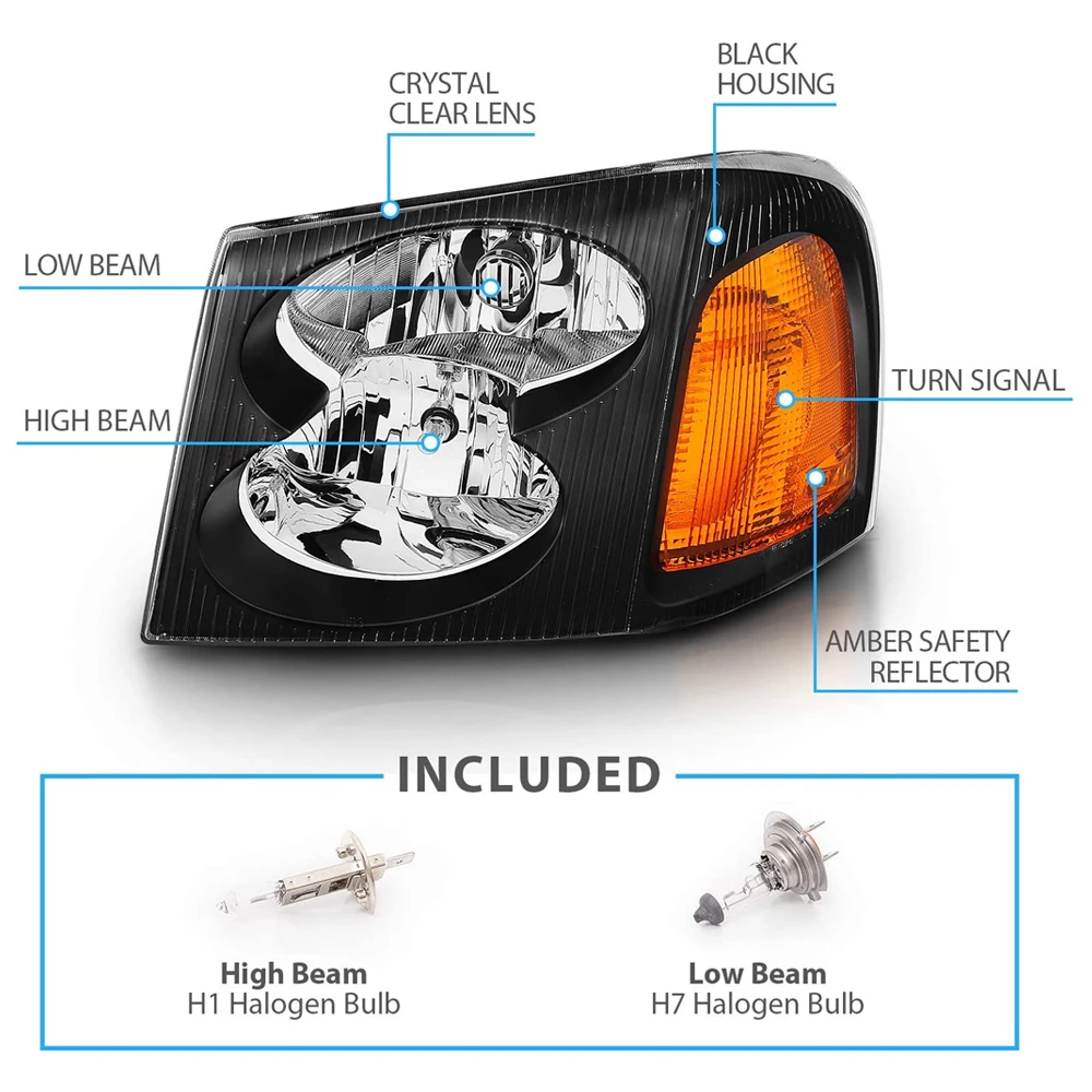CG 2002-2009 GMC Envoy Crystal Replacement Headlights - Black 3 CG 2002-2009 GMC Envoy Crystal Replacement Headlights - Black - Image 3