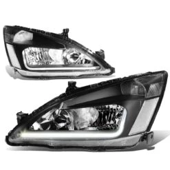 03-07 Honda Accord LED DRL Strip Crystal Headlights - Black Clear