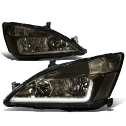 03-07 Honda Accord LED DRL Strip Crystal Headlights - Smoked Clear