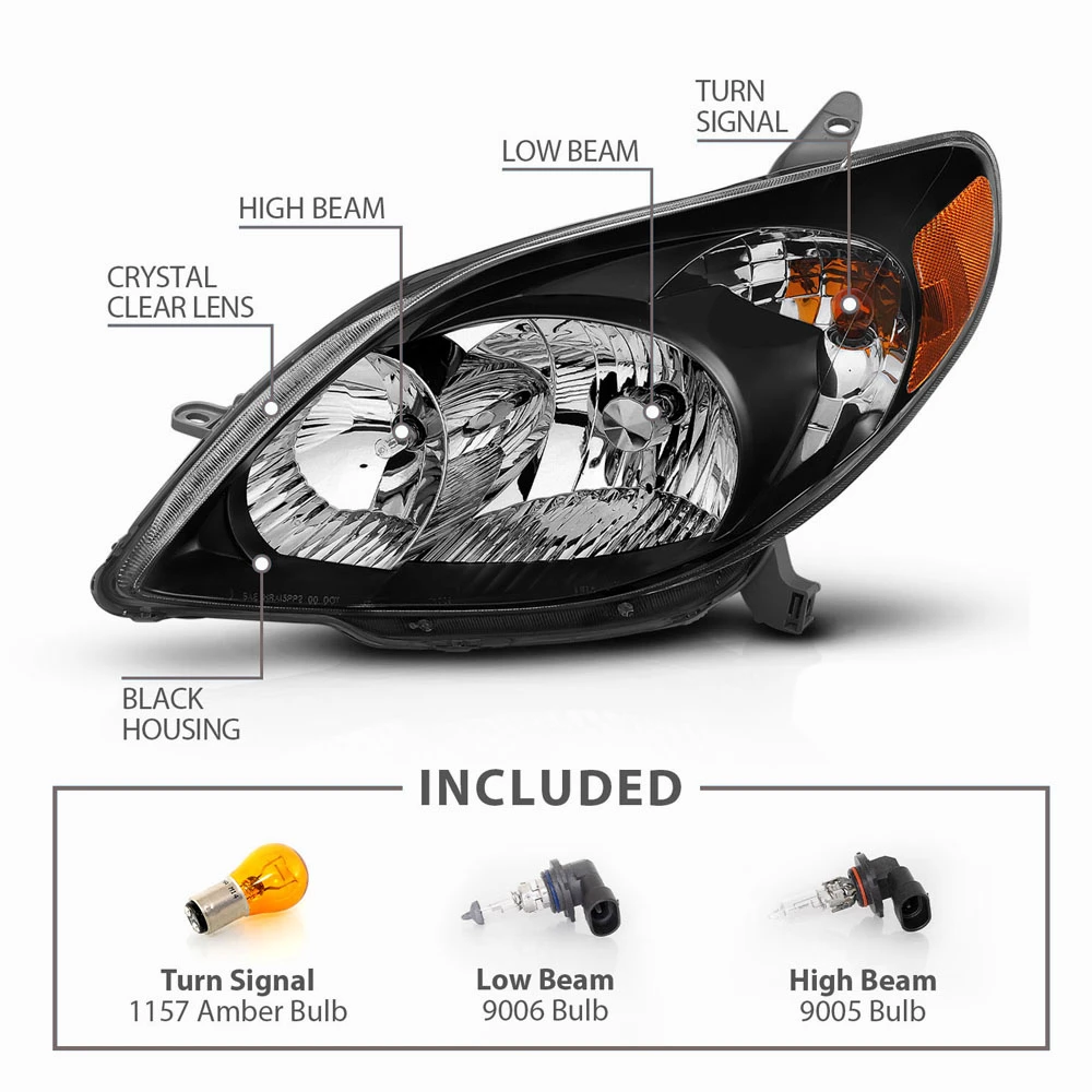 03-08 Toyota Matrix Euro Crystal Replacement Headlights - Black 3 03-08 Toyota Matrix Euro Crystal Replacement Headlights - Black - Image 3