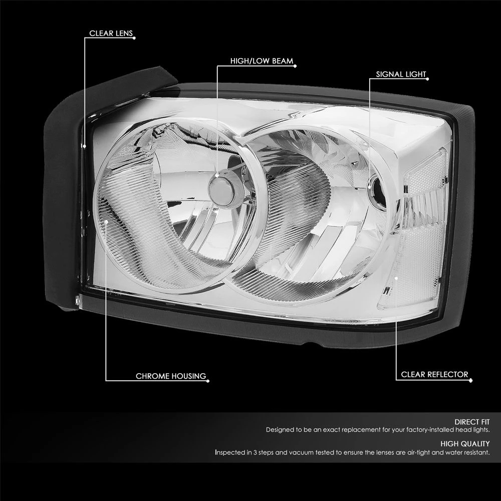 05-07 Dodge Dakota Factory-Style Headlights - Chrome Clear 2 05-07 Dodge Dakota Factory-Style Headlights - Chrome Clear - Image 2