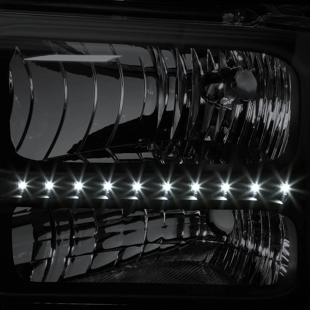 05-07 Ford F250 F350 Super Duty LED Crystal Headlights - Black 5 05-07 Ford F250 F350 Super Duty LED Crystal Headlights - Black - Image 5