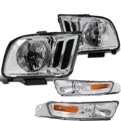 05-09 Ford Mustang OEM-Style Headlights + Bumper Lens Combo - Chrome