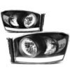 06-08 Dodge RAM LED DRL Crystal Headlights - Black Clear