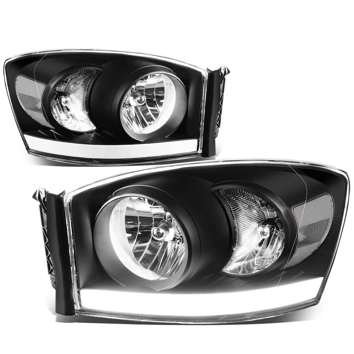 06-08 Dodge RAM LED DRL Crystal Headlights - Black Clear 1 06-08 Dodge RAM LED DRL Crystal Headlights - Black Clear