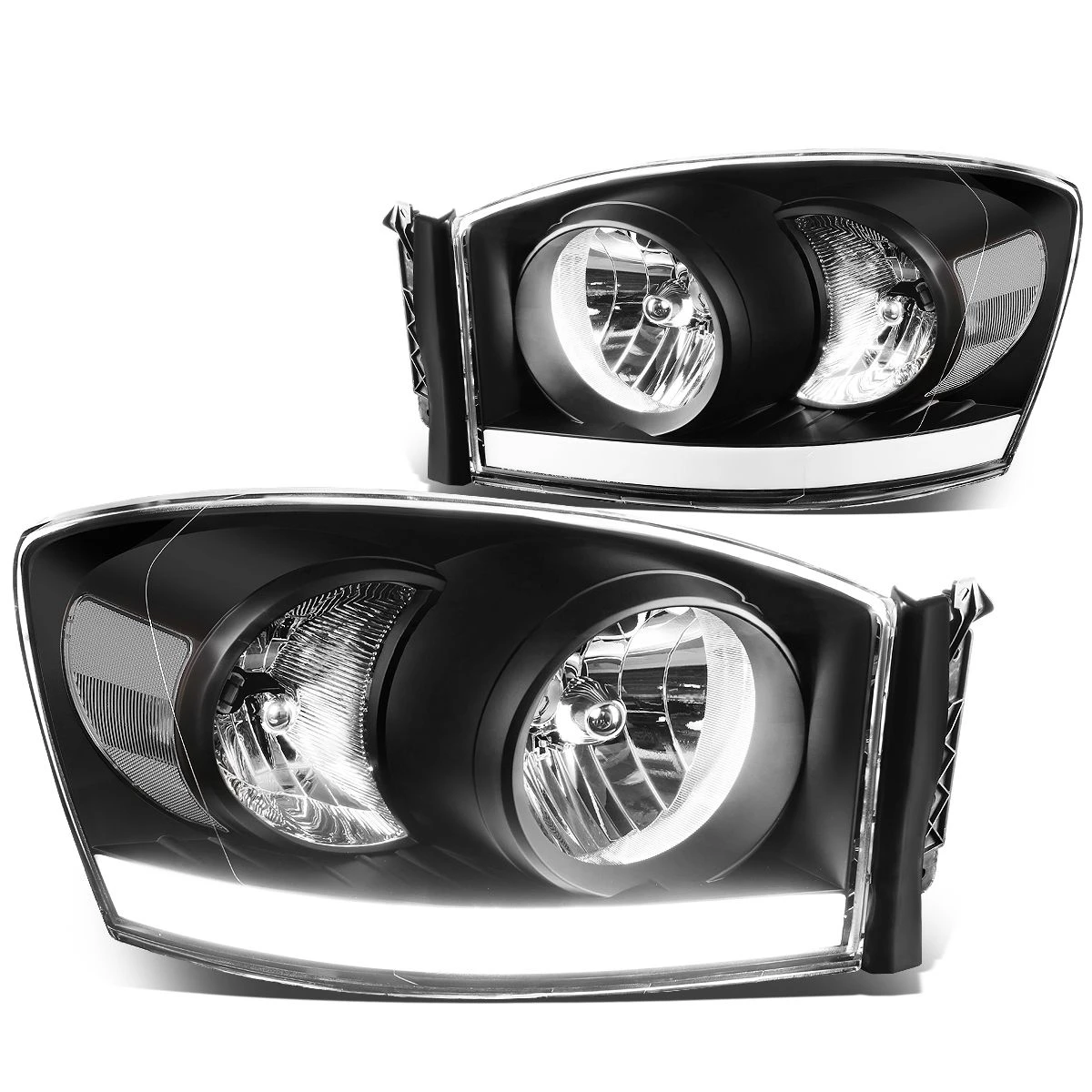 06-08 Dodge RAM LED DRL Crystal Headlights - Black Clear 2 06-08 Dodge RAM LED DRL Crystal Headlights - Black Clear - Image 2