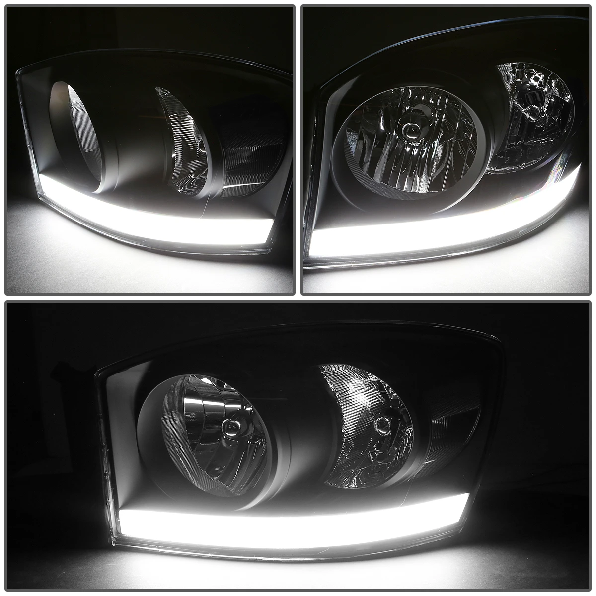 06-08 Dodge RAM LED DRL Crystal Headlights - Black Clear 5 06-08 Dodge RAM LED DRL Crystal Headlights - Black Clear - Image 5