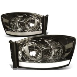 06-08 Dodge RAM LED DRL Crystal Headlights - Smoked Clear