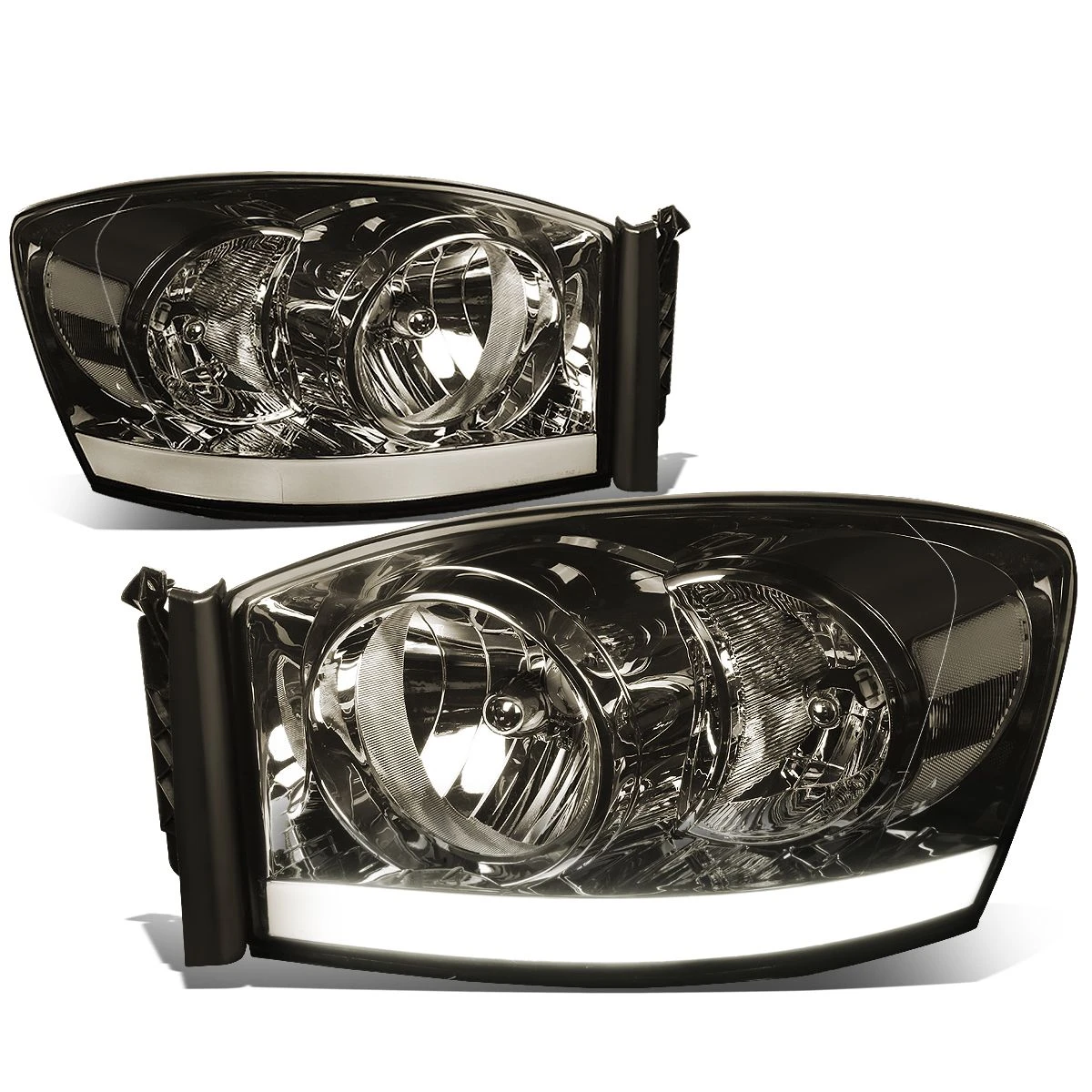 06-08 Dodge RAM LED DRL Crystal Headlights - Smoked Clear 1 06-08 Dodge RAM LED DRL Crystal Headlights - Smoked Clear