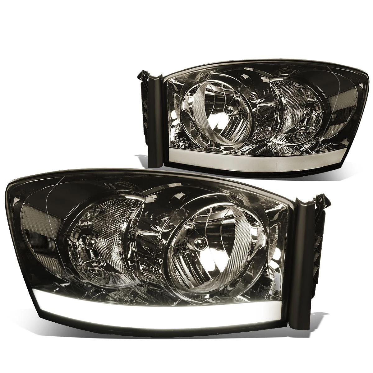 06-08 Dodge RAM LED DRL Crystal Headlights - Smoked Clear 2 06-08 Dodge RAM LED DRL Crystal Headlights - Smoked Clear - Image 2