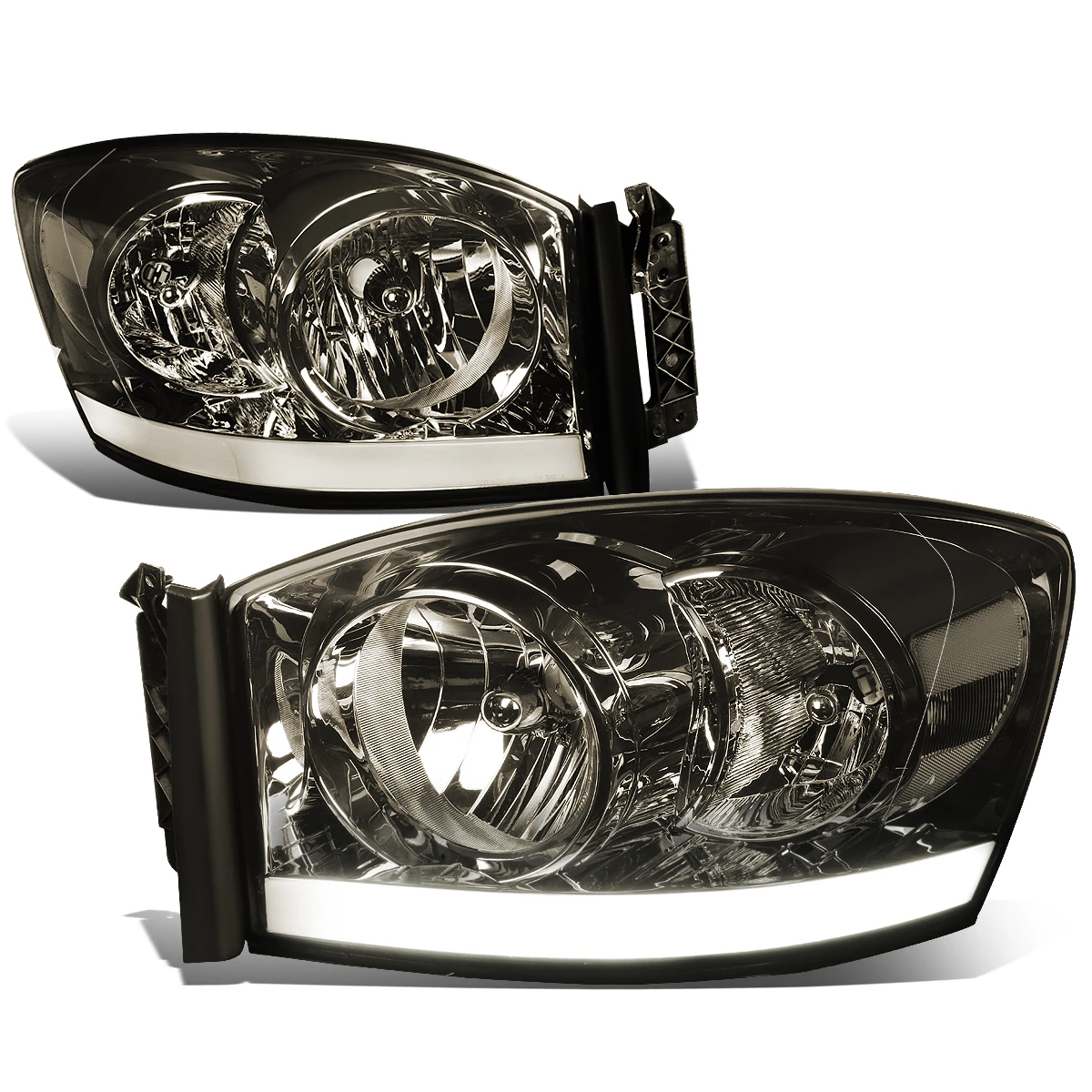 06-08 Dodge RAM LED DRL Crystal Headlights - Smoked Clear 3 06-08 Dodge RAM LED DRL Crystal Headlights - Smoked Clear - Image 3