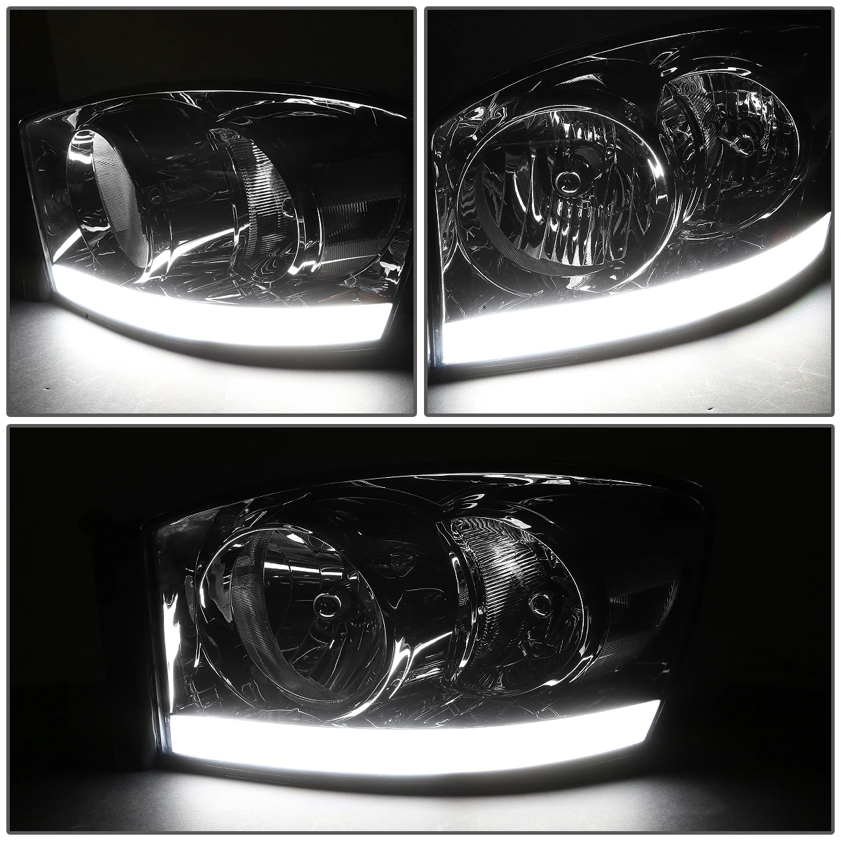 06-08 Dodge RAM LED DRL Crystal Headlights - Smoked Clear 5 06-08 Dodge RAM LED DRL Crystal Headlights - Smoked Clear - Image 5