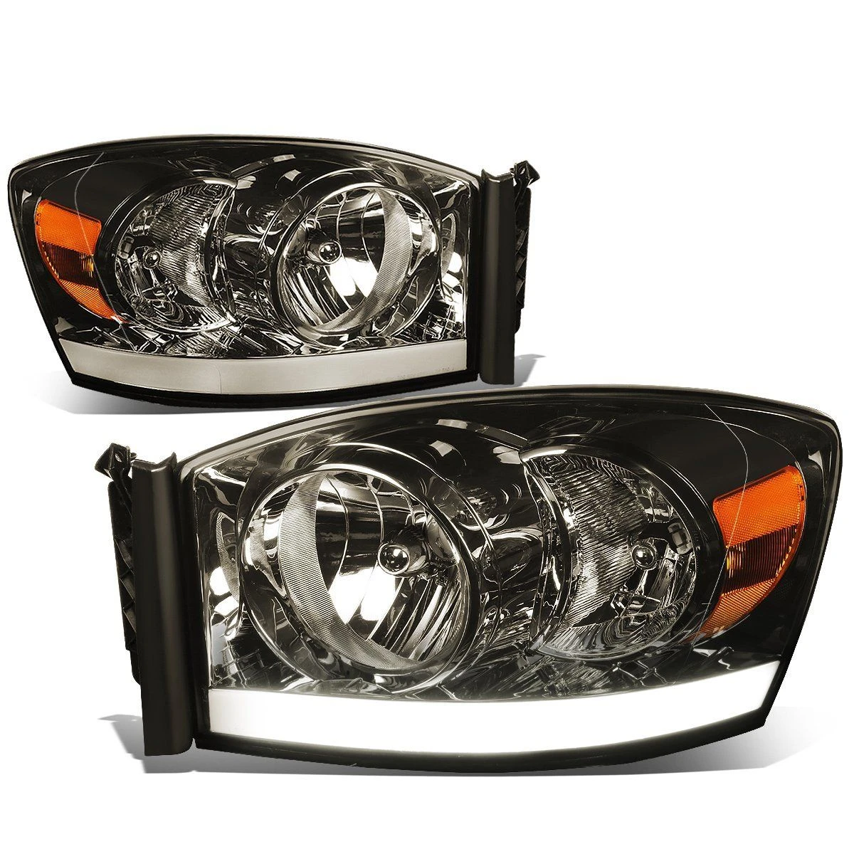 06-08 Dodge RAM Optic-DRL Replacement Headlights - Smoked 1 06-08 Dodge RAM Optic-DRL Replacement Headlights - Smoked