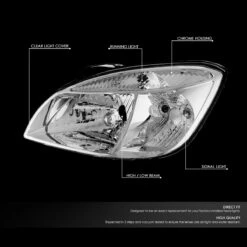 06-08 Kia Rio 5 Factory Style Replacement Headlights - Chrome -High-Efficiency Car Light Store 06 08 kia rio 5 factory style replacement headlights chrome 115