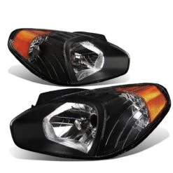 06-11 Hyundai Accent Crystal Replacement Headlights - Black