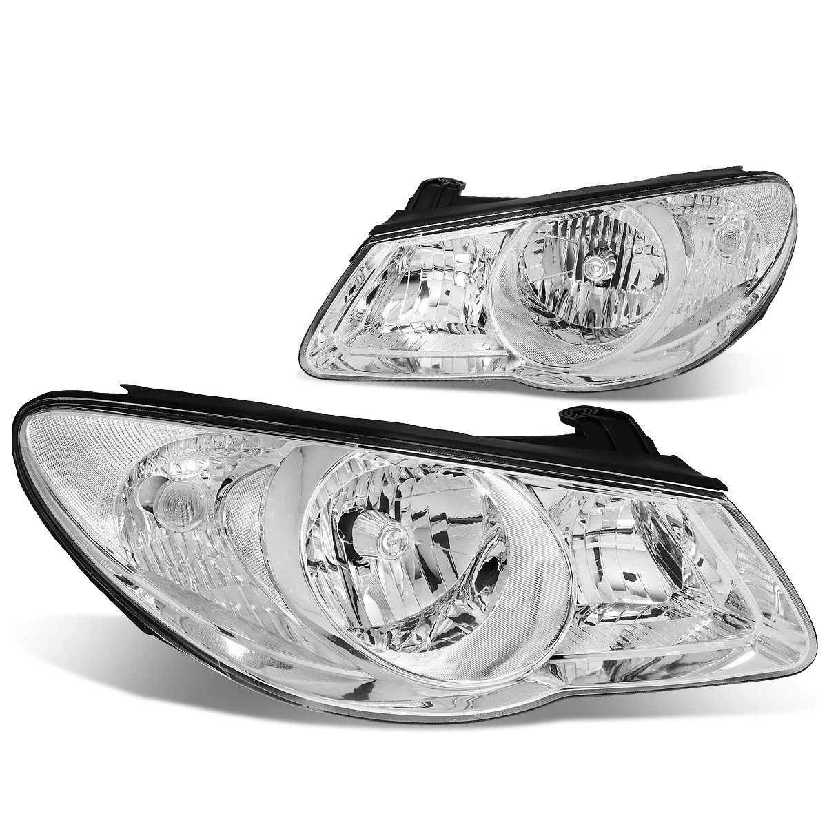 07-09 Hyundai Elantra Headlight Assembly (Driver & Passenger Side) - Chrome Clear 2 07-09 Hyundai Elantra Headlight Assembly (Driver & Passenger Side) - Chrome Clear - Image 2