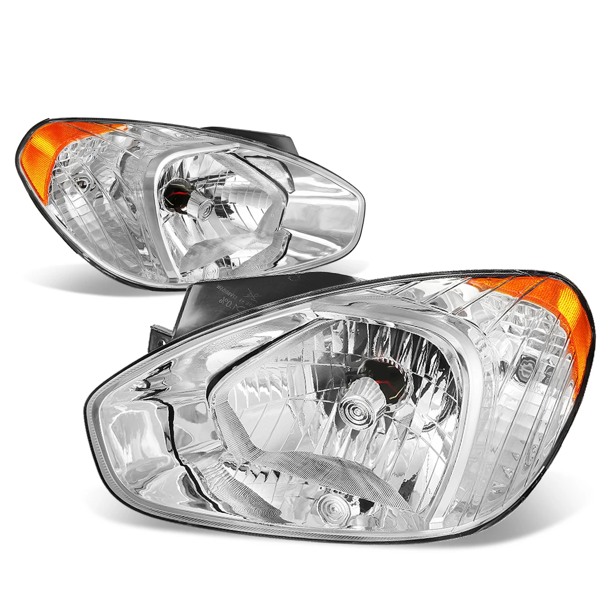 07-11 Hyundai Accent Headlight Assembly (Driver & Passenger Side) - Chrome Amber 3 07-11 Hyundai Accent Headlight Assembly (Driver & Passenger Side) - Chrome Amber - Image 3