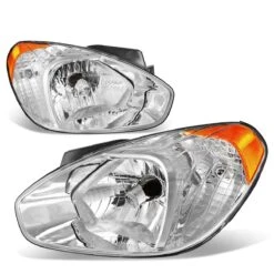07-11 Hyundai Accent Headlight Assembly (Driver & Passenger Side) - Chrome Amber