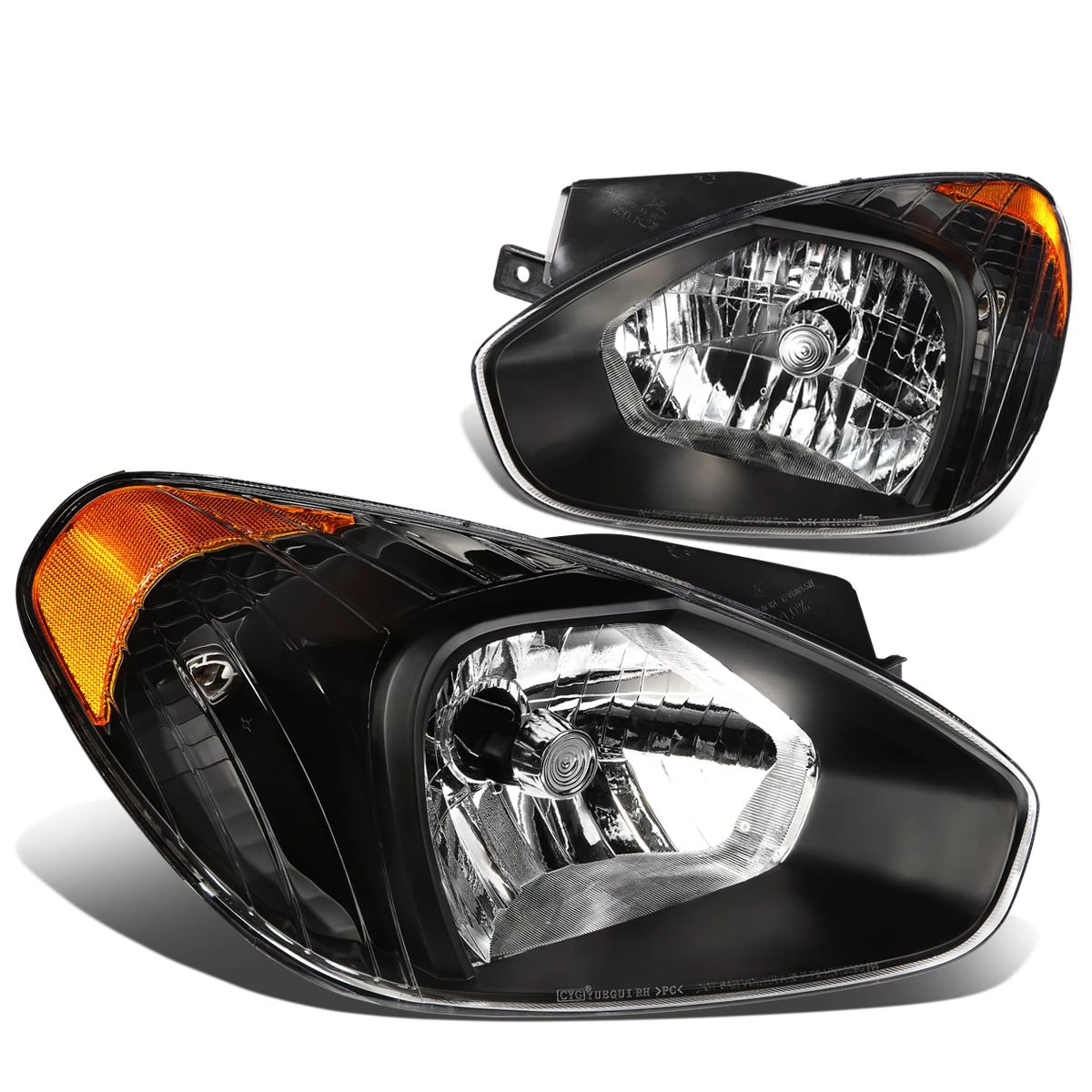 07-11 Hyundai Accent OE-Style Replacement Headlights - Black / Amber 2 07-11 Hyundai Accent OE-Style Replacement Headlights - Black / Amber - Image 2