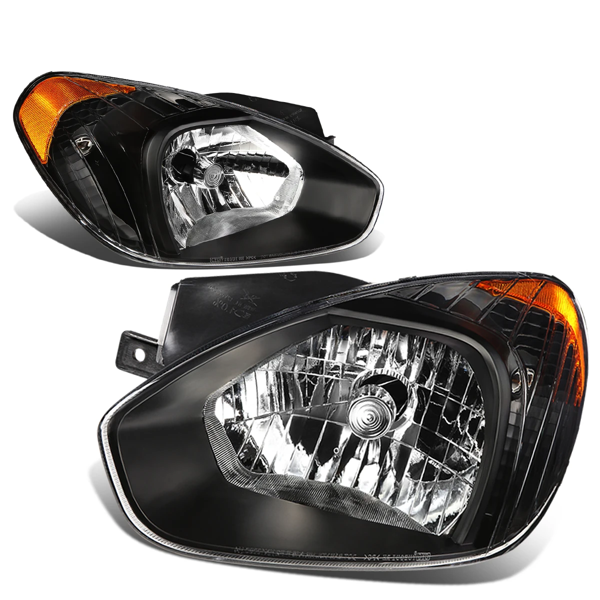 07-11 Hyundai Accent OE-Style Replacement Headlights - Black / Amber 3 07-11 Hyundai Accent OE-Style Replacement Headlights - Black / Amber - Image 3