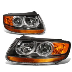 07-09 Hyundai Santa Fe Headlight Assembly (Driver & Passenger Side) - Black Amber