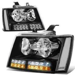 07-14 Chevy Suburban Tahoe LED DRL+Turn Signal Headlights - Black/Clear