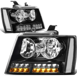 07-14 Chevy Suburban Tahoe LED DRL+Turn Signal Headlights - Black/Clear -High-Efficiency Car Light Store 07 14 chevy suburban tahoe led drl turn signal headlights black clear 149