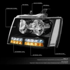 07-14 Chevy Suburban Tahoe LED DRL+Turn Signal Headlights - Black/Clear -High-Efficiency Car Light Store 07 14 chevy suburban tahoe led drl turn signal headlights black clear 152