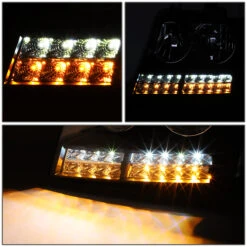 07-14 Chevy Suburban Tahoe LED DRL+Turn Signal Headlights - Black/Clear -High-Efficiency Car Light Store 07 14 chevy suburban tahoe led drl turn signal headlights black clear 155