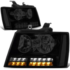 07-14 Chevy Suburban Tahoe LED DRL+Turn Signal Headlights - Black Smoked / Clear -High-Efficiency Car Light Store 07 14 chevy suburban tahoe led drl turn signal headlights black smoked clear 177