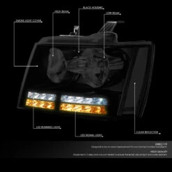 07-14 Chevy Suburban Tahoe LED DRL+Turn Signal Headlights - Black Smoked / Clear -High-Efficiency Car Light Store 07 14 chevy suburban tahoe led drl turn signal headlights black smoked clear 180