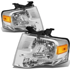 07-14 Ford Expedition OE-Style Replacement Headlight Set - Chrome / Amber