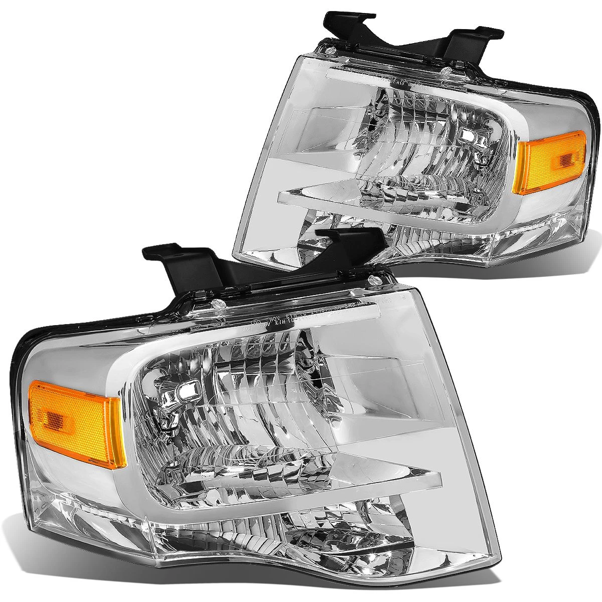 07-14 Ford Expedition OE-Style Replacement Headlight Set - Chrome / Amber 2 07-14 Ford Expedition OE-Style Replacement Headlight Set - Chrome / Amber - Image 2