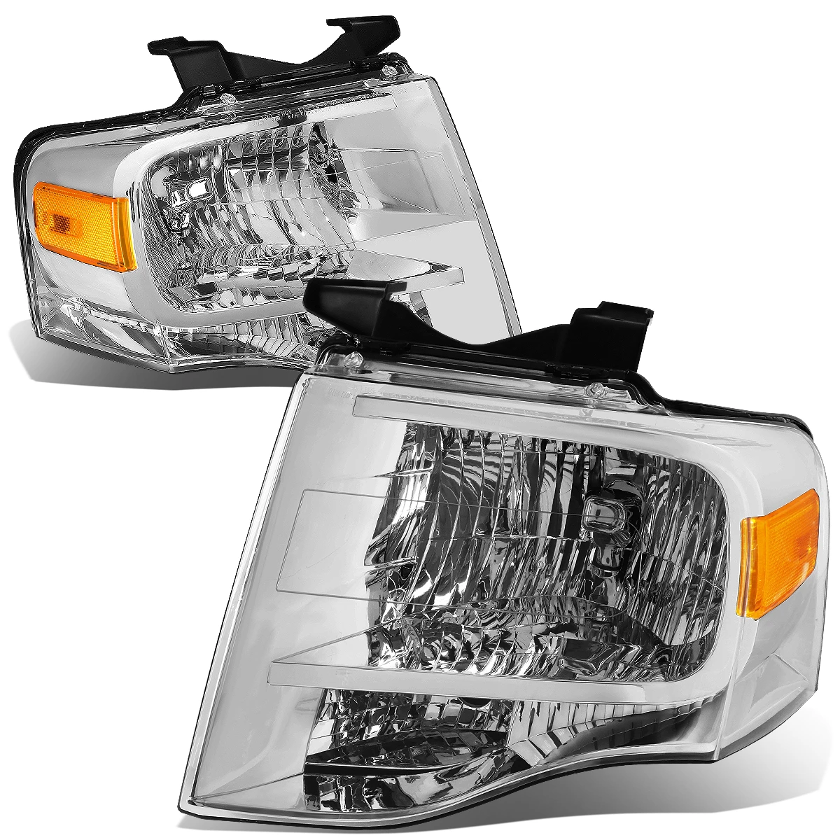 07-14 Ford Expedition OE-Style Replacement Headlight Set - Chrome / Amber 3 07-14 Ford Expedition OE-Style Replacement Headlight Set - Chrome / Amber - Image 3