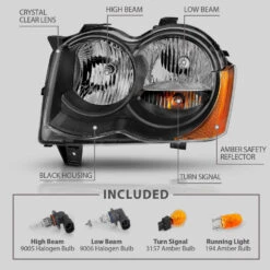 08-10 Jeep Grand Cherokee Factory-Style Headlights - Black -High-Efficiency Car Light Store 08 10 jeep grand cherokee factory style headlights black 65