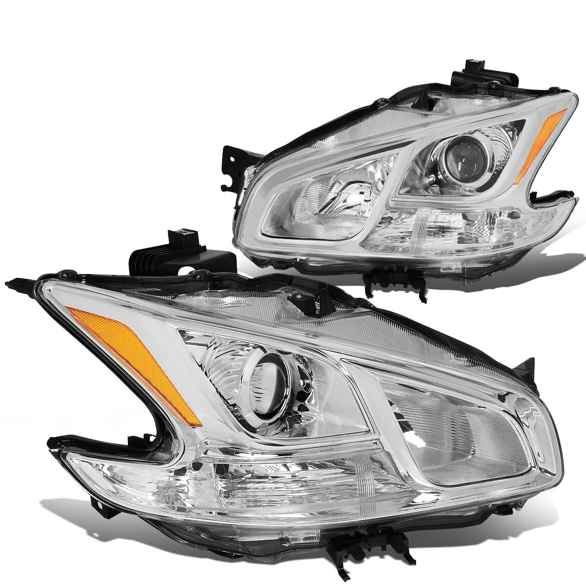 09-14 Nissan Maxima Replacement Projector Headlights - Chrome / Amber 2 09-14 Nissan Maxima Replacement Projector Headlights - Chrome / Amber - Image 2