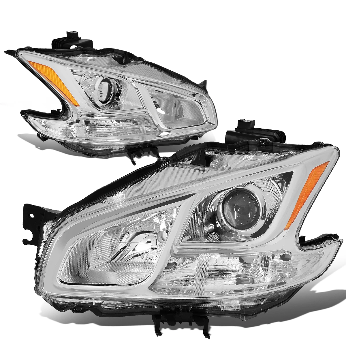 09-14 Nissan Maxima Replacement Projector Headlights - Chrome / Amber 3 09-14 Nissan Maxima Replacement Projector Headlights - Chrome / Amber - Image 3