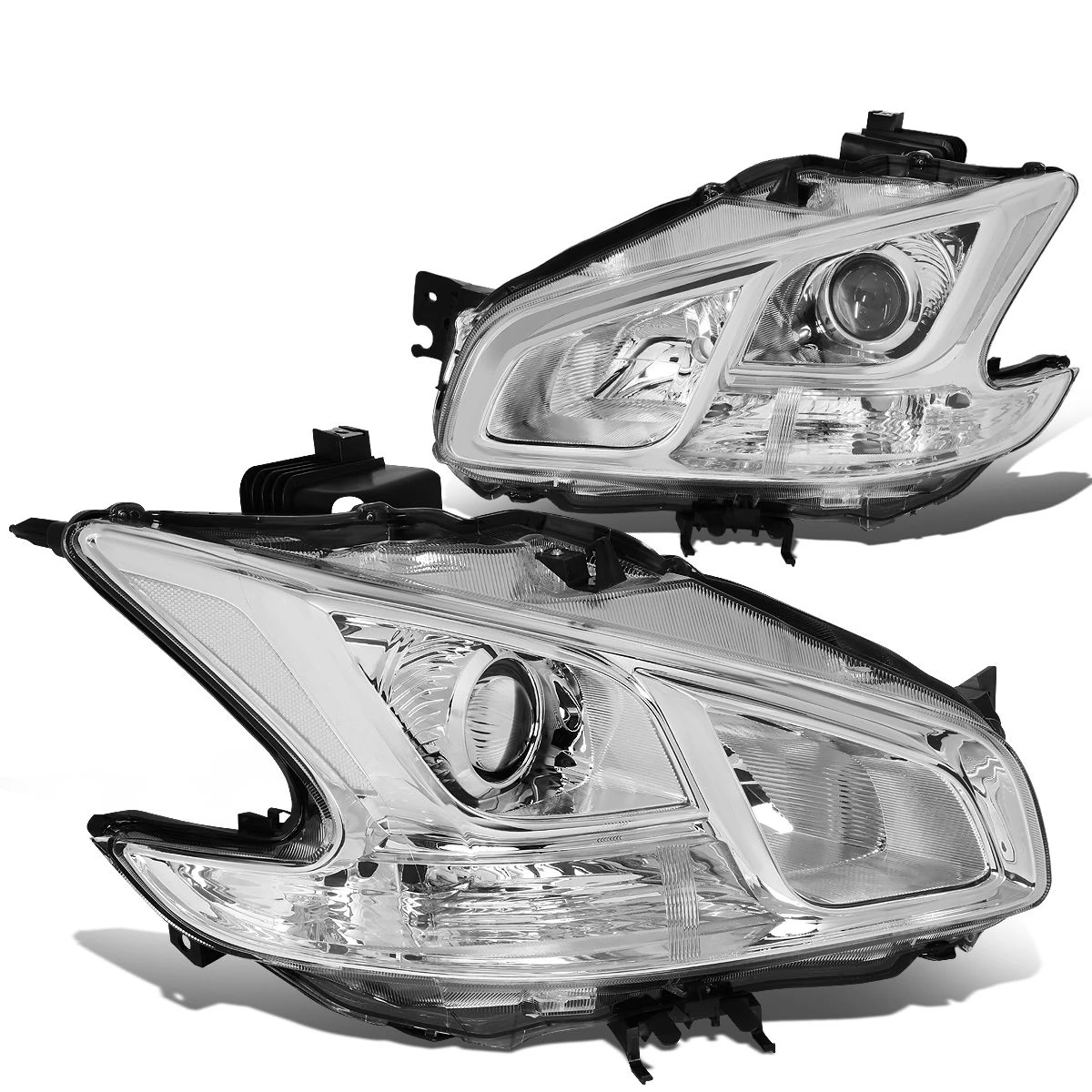 09-14 Nissan Maxima Replacement Projector Headlights - Chrome / Clear 2 09-14 Nissan Maxima Replacement Projector Headlights - Chrome / Clear - Image 2