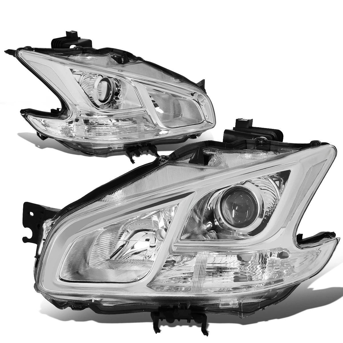 09-14 Nissan Maxima Replacement Projector Headlights - Chrome / Clear 3 09-14 Nissan Maxima Replacement Projector Headlights - Chrome / Clear - Image 3