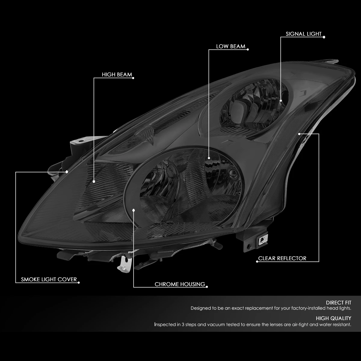 10-12 Nissan Altima Sedan Reflective Headlights - Smoked Clear 4 10-12 Nissan Altima Sedan Reflective Headlights - Smoked Clear - Image 4