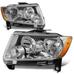 11-13 Jeep Grand Cherokee [Halogen Model] Replacement Headlights - Chrome / Amber